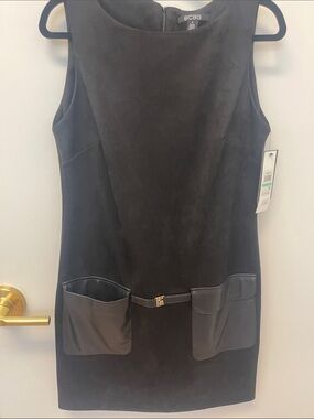 BCBG Black Suede-Look Sleeveless Shift Dress with Front Pockets